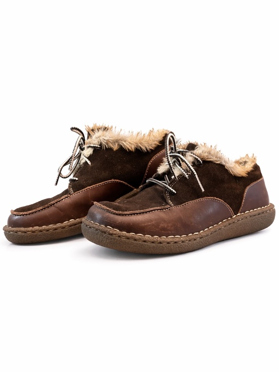 Windriver Shoes - WindRiver Brown Leather & Suede Faux-Fur Lined Lace-Up Loafers – Size 9 GUC